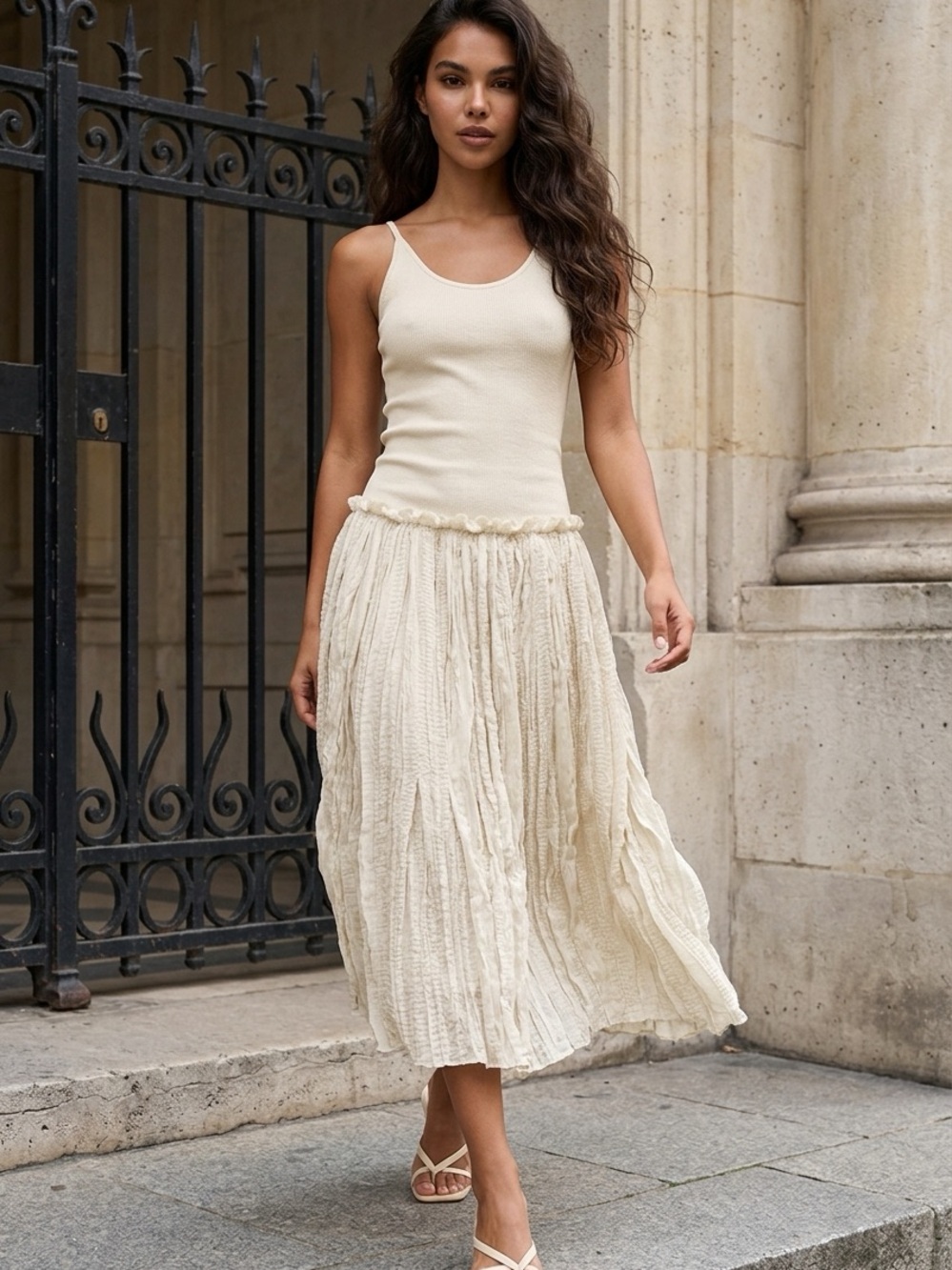 Zara Combination midi dress beige pink
